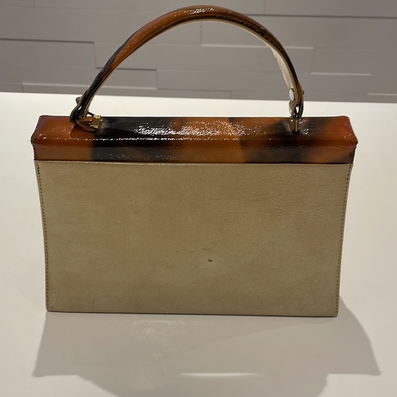 Vintage John Hort Handbag - Made in Canada Orange Brown Cream and gold tone - Picture 5 of 15